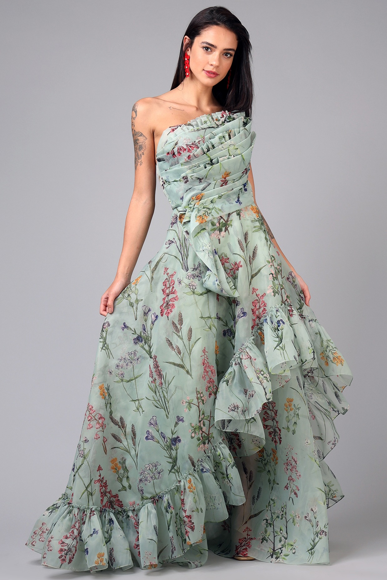 Women's Georgette Flower Printed Gown Dress for Women - Borniqe